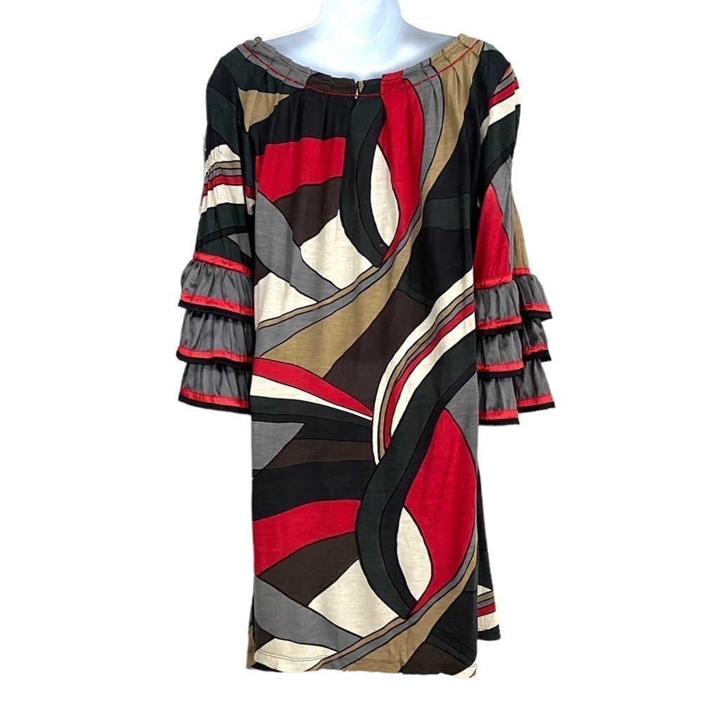 Multicolor Abstract Patchwork Shift Dress Small G… - image 2